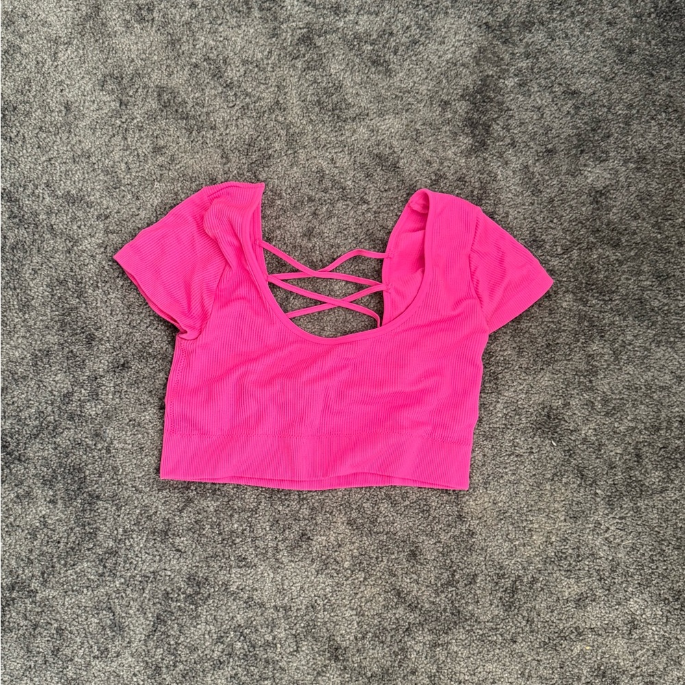 Aerie Hot Pink Crisscross Back Crop Top